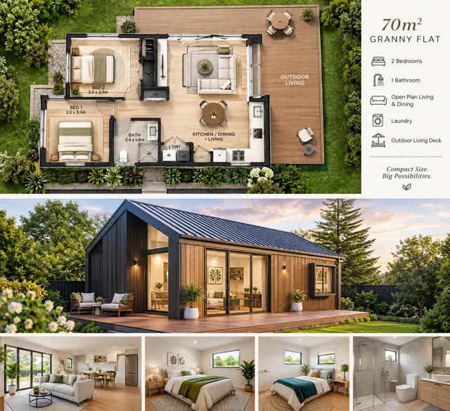 Gable Retreat — 70m² granny flat concept render by Stable Structure