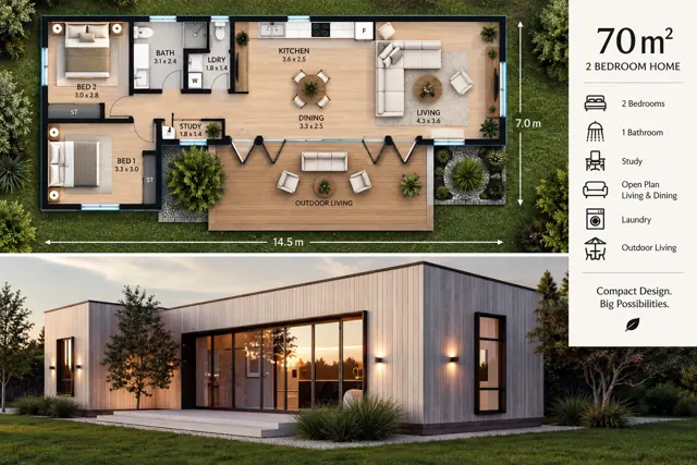 Linear Modern — 70m² granny flat concept render by Stable Structure
